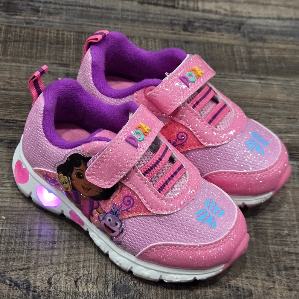 Dora the Explorer Toddler Girls Light Up Pink Glitter Sneakers Shoes Size 6